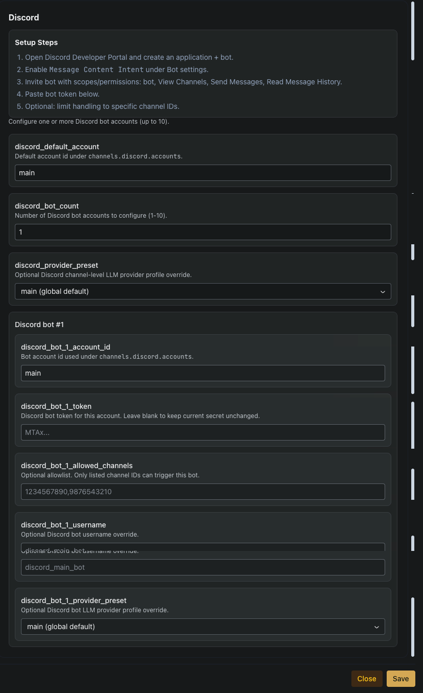 Discord channel settings